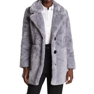 New Sam Edelman Women's Lux Soft Pile Faux Fur Notch Collar Coat Jacket